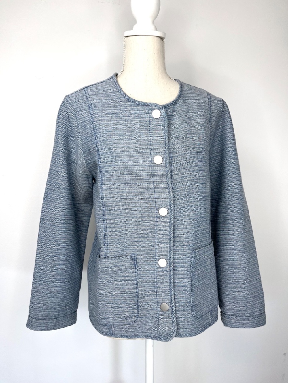 J Jill Pure Jill Indigo Blue Striped Snap Front Cotton Jacket NWOT
